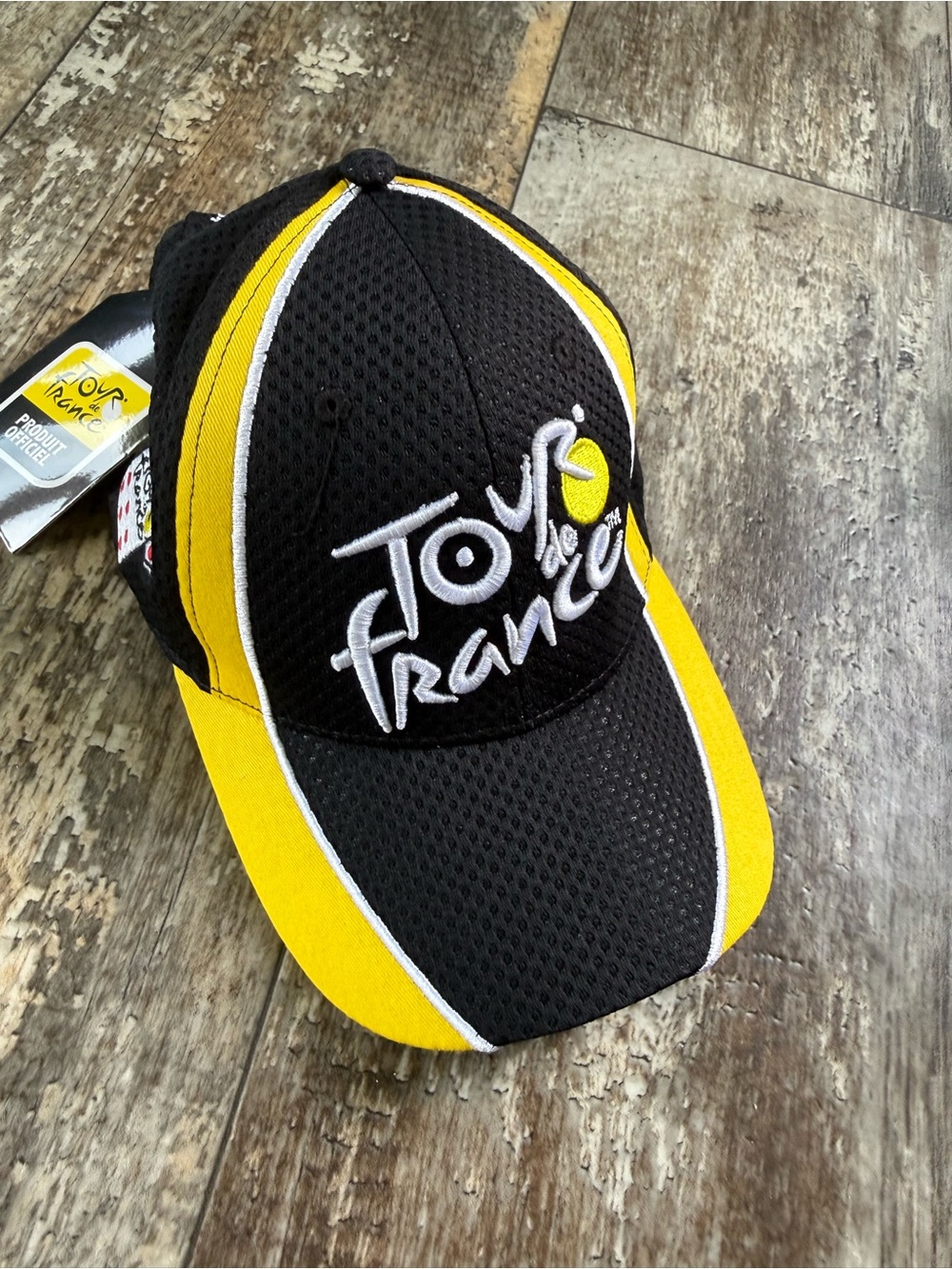 NWT Tour de France Bicycle hat black mesh with embroidery